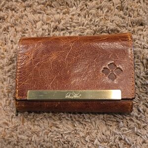 Patricia Nash Distressed Brown Leather Trifold Wallet with Gold Accent